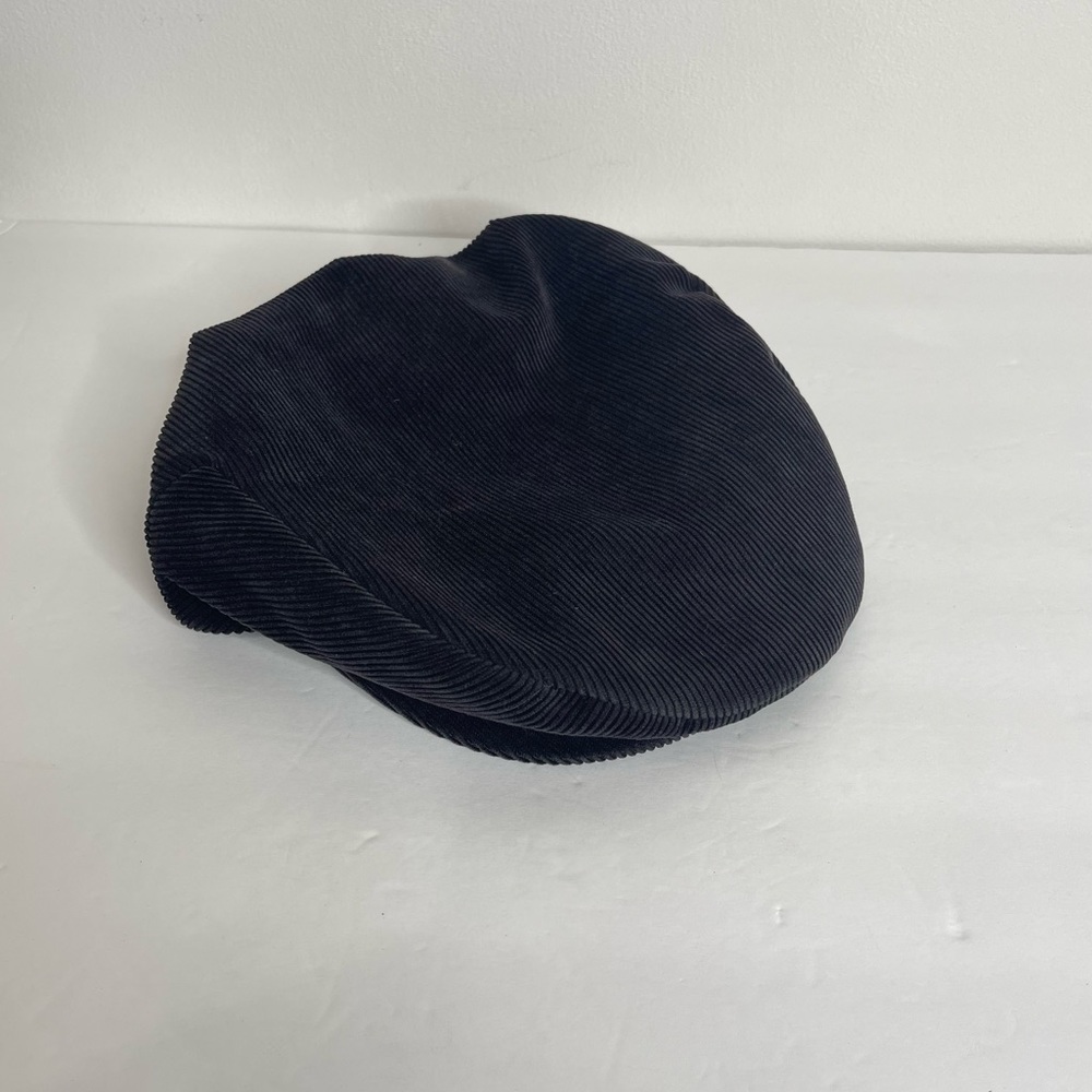 Scala Black Corduroy Snap Down Newsboy Cabbie Hat